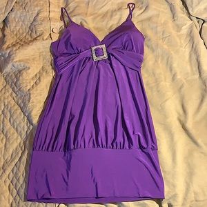 ICON SZ L PURPLE POLYESTER SPANDEX TOP EMBELLISHED WITH SQUARE STONES IN FRONT